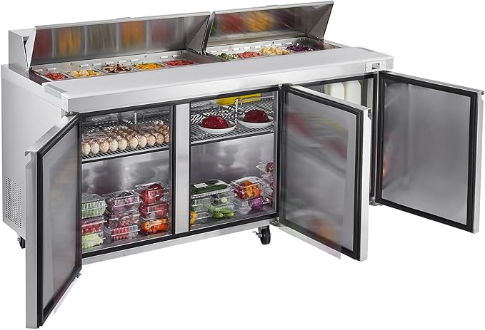VEVOR 72"W Commercial Refrigerator, 18.7 Cu. Ft Sandwich Prep Refrigerated Table, Mega Top Food Prep Fridge with 18 Pans and Cutting Board, Stainless Steel Salad Prep Cooler for Restaurant, Food Truck