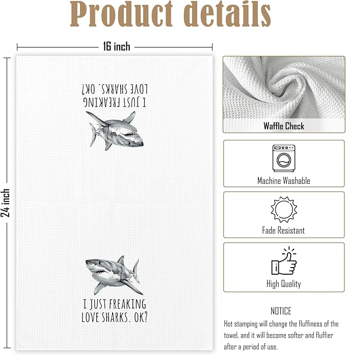 Ocean Shark Bathroom Gifts Decor Hand Towels - I Just Freaking Love Sharks Kitchen Towels, Ocean Shark Animal Kids Bathroom Decor Hand Towels, Sharks Gifts for Women,Home & Kitchen