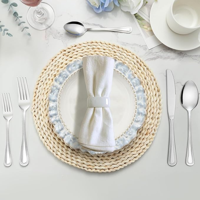 24 PCS Spoons and Forks Set, Food Grade Stainless Steel with Pearl Dot Design Handle Silverware Set, Mirror Polished Dishwasher Safe, Silverware Forks and Spoons for Home or Restaurant