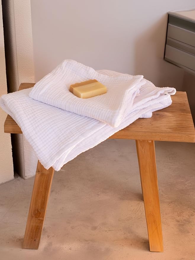 4 Pieces Muslin Towel Set for Bathroom, Luxury 100% Turkish Cotton Thin Soft Quick-Dry Lint-Free Large Size Bath Hand Towel Sets (White, 2 Bath & 2 Hand Towel Set)