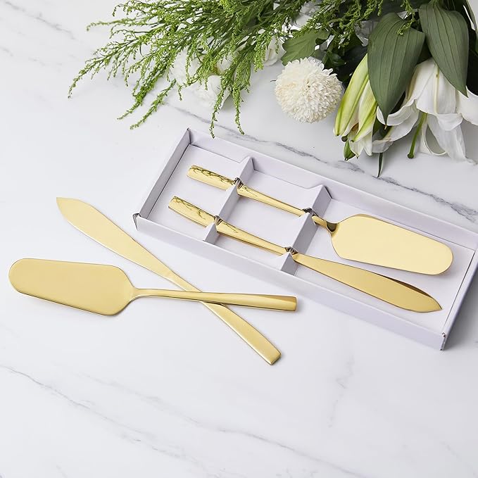 AW BRIDAL Gold Wedding Cake Knife and Server Set, Cake Cutting Set Pie Pastry Servers for Parties Events Bridal Shower Anniversary Engagement Gifts