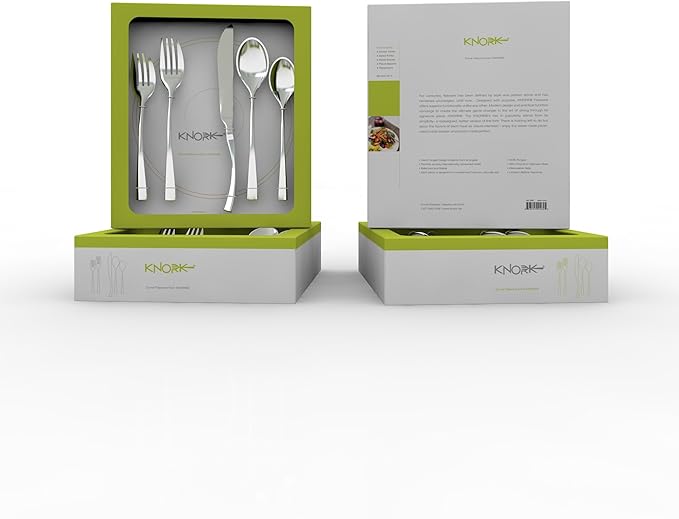 Knork 18/0 Stainless Steel Curve Flatware (Set of 20), Gloss Silver