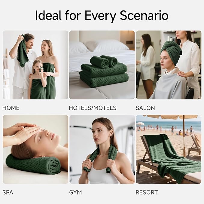 REDKISS 6-Piece Bath Towel Set - 2 Washcloths, 2 Hand Towels, 2 Bath Towels | Ultra-Fiber Coral Fleece, Super Absorbent, No Lint & No Fading | Perfect for Bathroom, Spa, Gym | Family -Olive Green