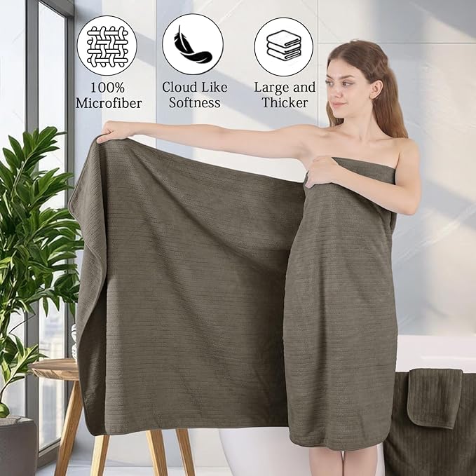 18 Piece Family Bath Towel Set Include 6 Bath Towels,6 Hand Towels and 6 Washcloths Soft Bathroom Towel with Hanging Loops,Highly Absorbent Quick Dry Towels Set for Bathroom,Hotel and Spa-Brown