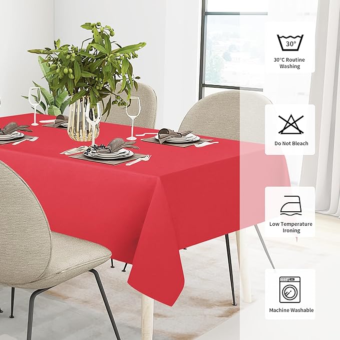 Easy-Going Faux Linen Waterproof Spill-Proof Tablecloth Stain Resistant Rectangle Table Cloth Wrinkle Free Decorative Fabric for Kitchen, Dining, Party, Weddings, Restaurants (60x120 in, Red)