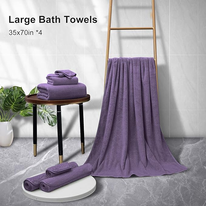 Large Bath Towels 35x70 Inch Extra Large Bathroom Towels Bath Sheets Towels for Adults, Quick Dry Towel Super Soft Absorbent Oversized Towels Microfiber Shower Towels For Spa Gym(4 Pcs Dark Purple)
