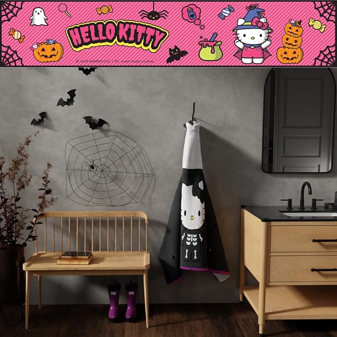 Sanrio Hello Kitty Skeleton Halloween Kids Super Soft Bath/Pool/Beach Soft Cotton Terry Hooded Towel Wrap, 24 in x 50 in, (Officially Licensed Product) by Franco