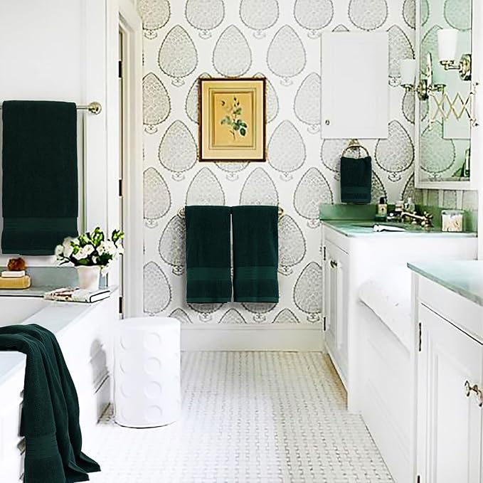 COZYART Deep Forest Green Bath Towel Set, Cotton Towel for Bathroom, Thick Soft Absorbent Bathroom Set of 6 with 2 Bath Towels, 2 Hand Towels, 2 Washcloths, 650 GSM