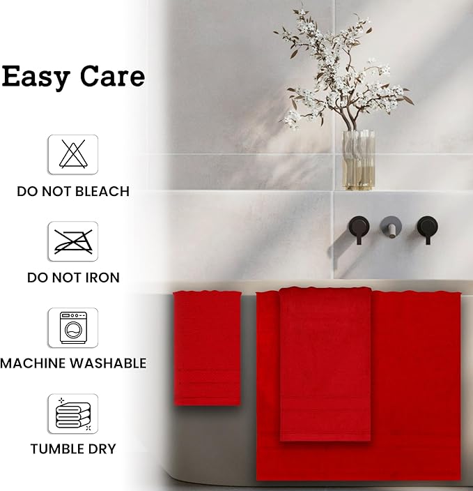 Casa Lino 4 Piece Bath Towel Set | 1 Bath Towel, 2 Wash Cloth, 1 Hand Towels | Bathroom Essentials for New Home, 100% Cotton Luxury Towels, Highly Absorbent Bathroom Set, Red