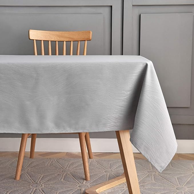 maxmill Jacquard Tablecloth Swirl Design Spillproof Wrinkle Free Heavy Weight Soft Table Cloth Decorative Fabric Table Cover for Outdoor and Indoor Use Square 70 x 70 Inch Light Gray