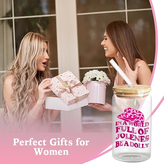 Western Gifts for Women Hot Pink Western Cowgirl Accessories Birthday Christmas Decorations Gifts for Women Girls Party Favors Cute Glass Cups with Lids and Straws, 16 Oz Pink Tumbler