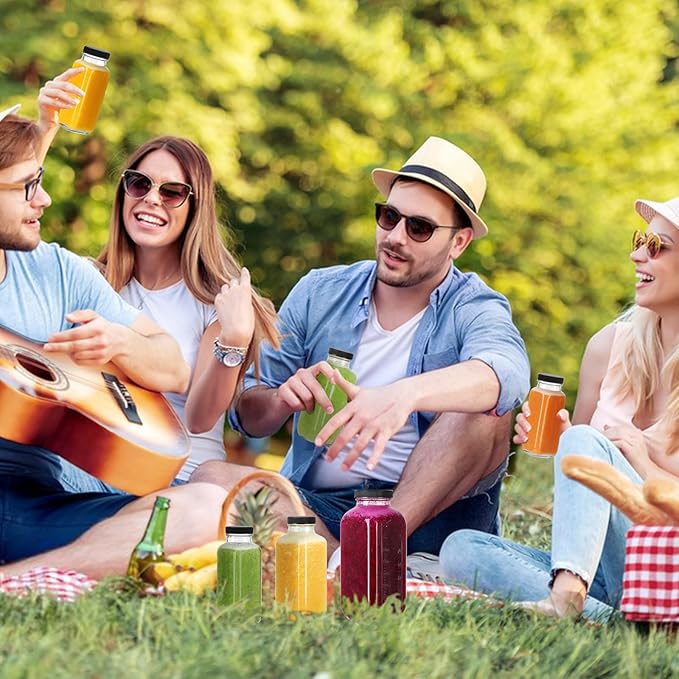 16 oz Glass Juice Bottles with Lids 3 Pack, Reusable Glass Drink Bottles,500ml Water Drinking Bottle for Milk,Juicing,Kombucha,Ginger,Beverage Glassware,Juice Drinking Jars