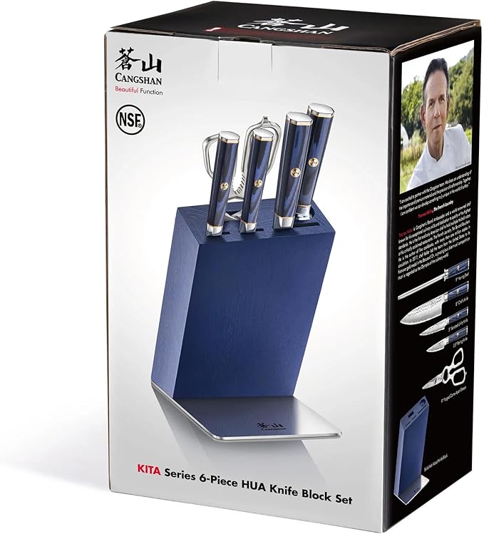 Cangshan KITA Series 6-Piece Knife HUA Block Set, High Carbon X-7 Damascus Steel, 501783 (Blue, 6pc)