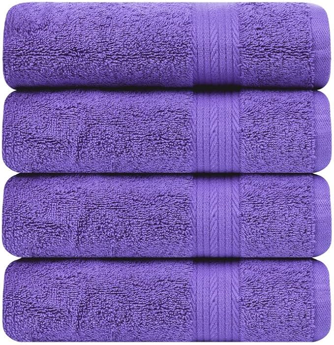 Ample Decor Bath Towel Sets 30 X 54 Inch Soft and Absorbent 100% Cotton 600 GSM Towel - 4pcs Purple