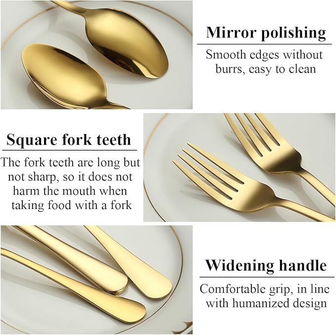 Gold Silverware Set 36 Pieces Service for 12, Stainless Steel Titanium Gold Flatware Set include Knives Spoon Forks Set, Silverware Set, Serving Utensil Set