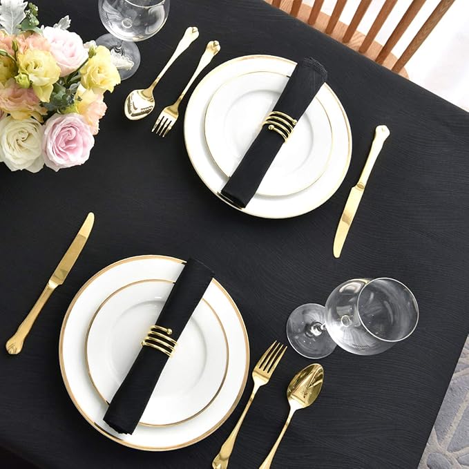 maxmill Jacquard Cloth Napkins 20 x 20 Inch Swirl Pattern 4 Packs Solid Washable Polyester Comfortable for Restaurant Family Dinners Weddings Parties and Banquets Black