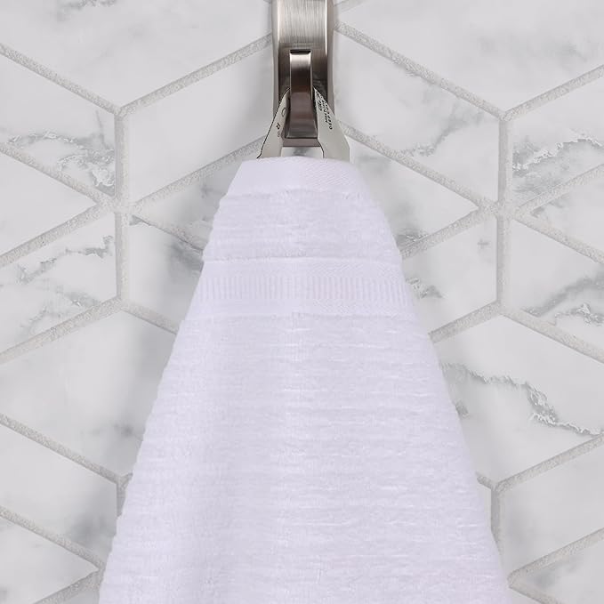 Superior Cotton 9-Piece Towel Set, Zero Twist, Ribbed Geometric, Bathroom Essentials, Shower, Spa, Luxury Plush Soft Absorbent Towels, Includes 3 Bath, 3 Hand, 3 Washcloth/Face Towels, White