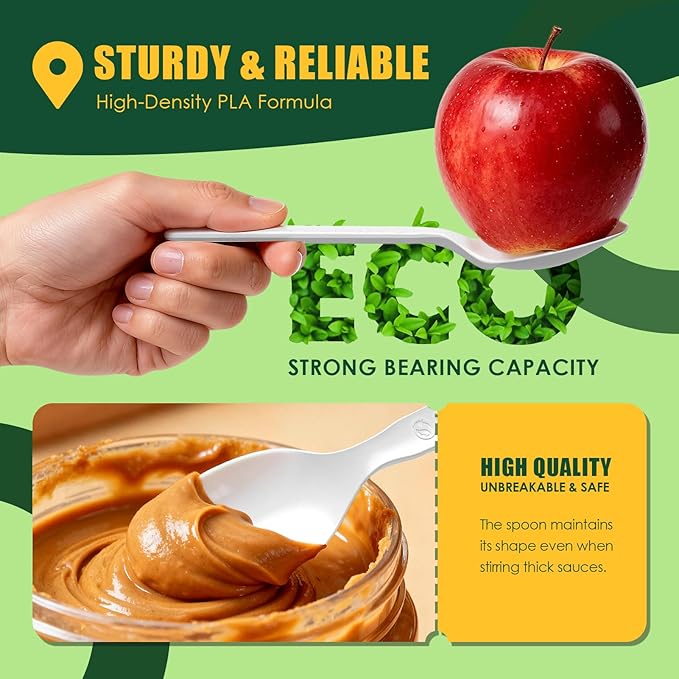 Gezond 100 Count 100% Compostable Cutlery Set 50 Forks and 50 Spoons, No Plastic Biodegradable PLA Disposable Forks and Spoons Eco-friendly Utensils Suitable for Party Picnic Office Everyday Use