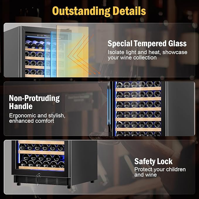 Wine Fridge Freestanding,173 Bottles 24 Inch Wine Cooler Refrigerator, Tall Wine Fridge with Compressor Low Noise Fast Cooling, Wine Cellar with Upgraded Door Handle Sliding Rail Shelves, Black