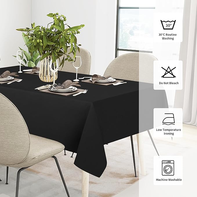 Easy-Going Faux Linen Waterproof Spill-Proof Tablecloth Stain Resistant Rectangle Table Cloth Wrinkle Free Decorative Fabric for Kitchen, Dining, Party, Weddings, Restaurants (52x70 in, Black)