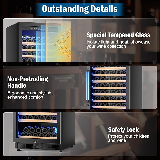 Wine Fridge 24 Inch, 190 Bottles Freestanding or Built-in Wine Cooler Refrigerator with Sliding Rail Shelves, Professional Wine Cellar Low Noise, Black