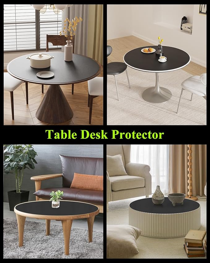 Black Plastic Table Cover Protector, 42" Round Waterproof Easy Flat PVC Desk Pad Mat, 1.5mm Thick Vinyl Table Top Protector for Dining Room Table, Office, Dresser