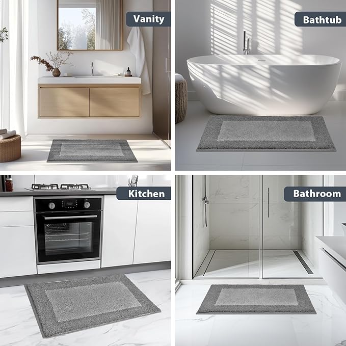 Bathroom Rugs 20" x 30", Non-Slip Extra Soft Absorbent Bath Rugs, Machine Washable Quick Dry Bath Mats for Bathroom Floor, Shower, Bathtub and Sink, Grey & Dark Grey