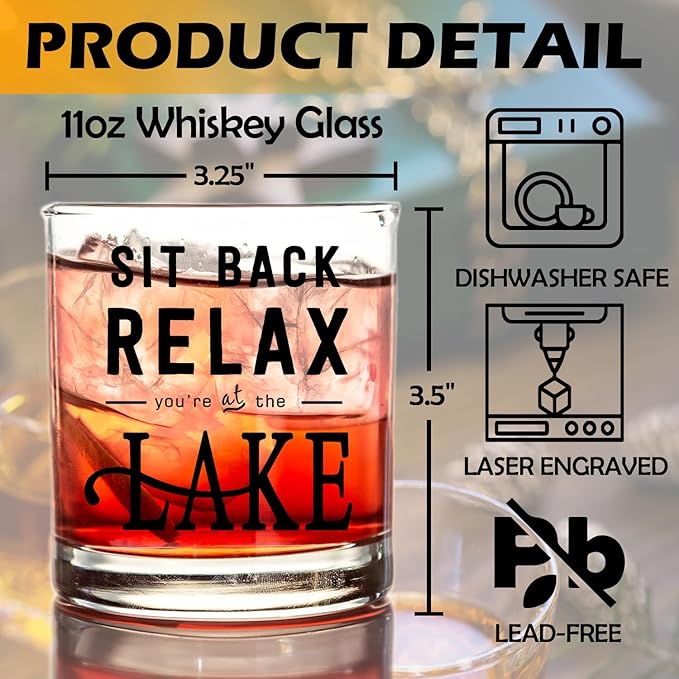 kunlisa Lake Gifts Whiskey Glasses, Lake House Decor and Gifts, Lakes House Essentials 10 oz Drinking Rocks Glasses for Women Men Whisky Cocktail Scotch Bourbon Liquor