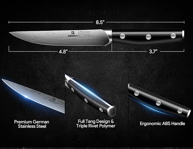 Steak Knives Set of 4, 4.5 Inch Non Serrated Dinner Knife, Forged German Steel Damascus Pattern Straight Edge Meat Knife with Full Tang Handle, Dishwasher Safe, Ideal for Gift
