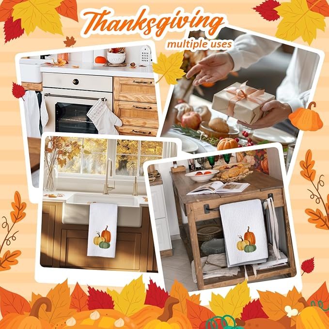 Fall Pumpkin Hand Towels for Kitchen Decor and Tea Dish Towel,1PCS Fall Thanksgiving Day Dishcloths,Farmhouse Fall Pumpkin Decor for Bathroom,Anthropology Autumn Gifts for Women - B01