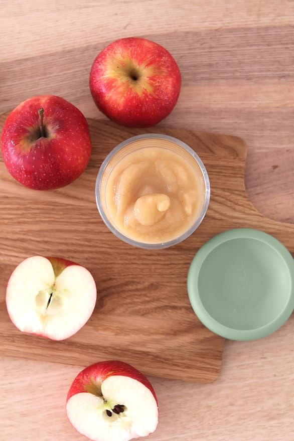 BEABA 8 oz Glass Baby Food Jars with Soft Silicone Air Tight Lids, Glass Storage Containers with Lids, Microwave and Freezer Safe Containers, Sage