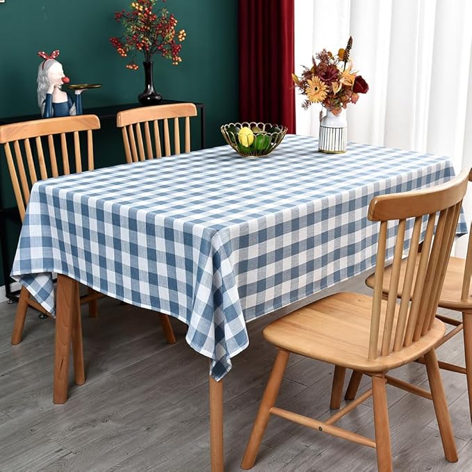 Gingham Tablecloth Rectangle Table Cloth Heavy Duty Cotton Checkered Table Cover for Spring Picnic Kitchen Dining(C-Sky Blue, 52x52 inch)
