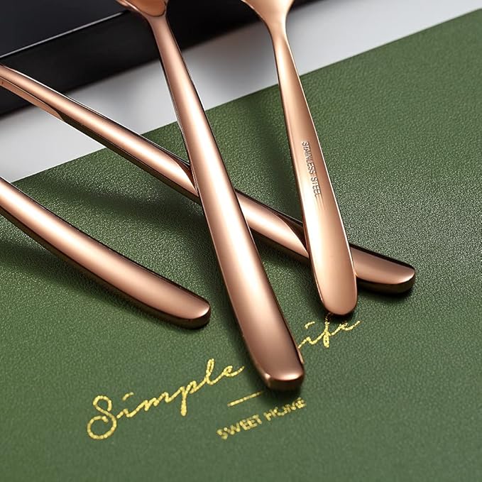 Copper Dinner Forks 6 Piece, Stainless Steel 8'' Forks Silverware Set, Dessert Forks, Table Forks, Salad Forks for Home, Kitchen or Restaurant, Dishwasher Safe