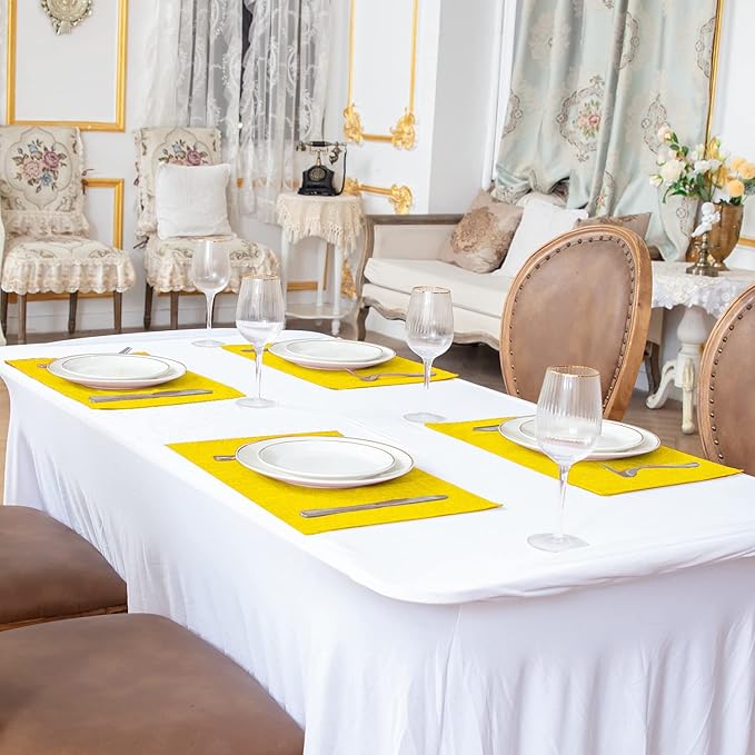 Cloth Yellow Placemats Set of 8, Linen Type Fabric Placemats Machine Washable Heat Resistant Placemats Polyester Place Mats for Halloween, Thanksgiving and Christmas Dining Table (Yellow)