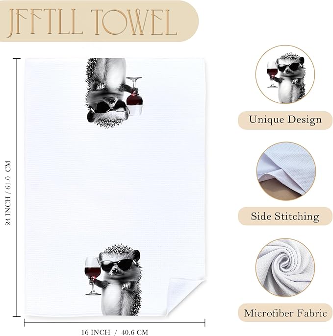 Funny Hedgehog Kitchen Towels, Hedgehog Gifts Dish Tea Towel, Bar Towels for Bartender, Wine Lover Gift, 16x24 Inch