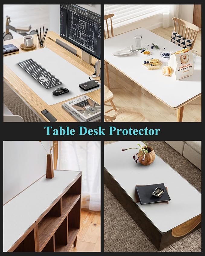 Pure White Plastic Table Cover Protector, 42" x 96" Waterproof Easy Flat PVC Desk Pad Mat, 1.5mm Thick Rectangle Vinyl Table Top Protector for Dining Room Table, Office, Dresser