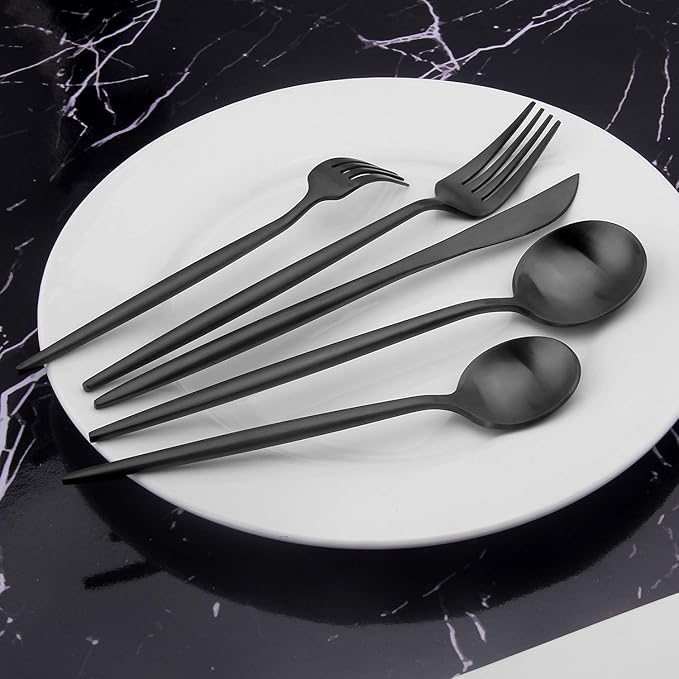 Matte Black Silverware Set, Vanys 30 Piece Stainless Steel Cutlery Flatware Set, Kitchen Utensil Sets for 6, Tableware With Knife Spoons And Forks Set, Satin Finished Polished