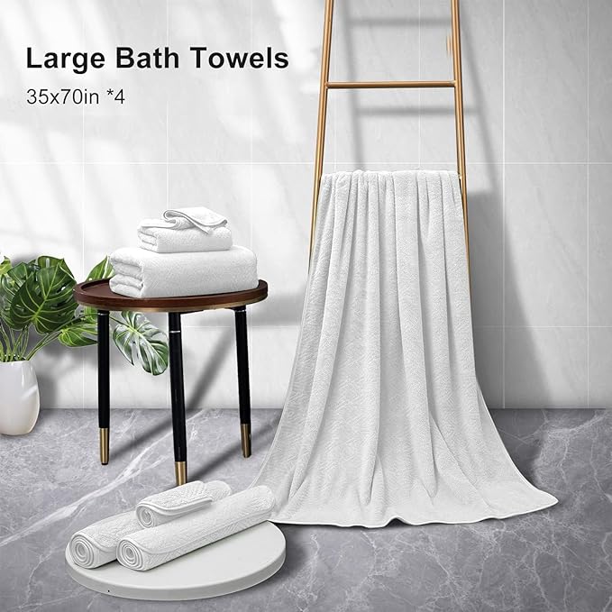 CHINO Bathroom Towel Set,35x70 Inch Bath Sheets Towels for Adults,Jumbo Bath Towels Extra Large Quick Dry Towel Soft Absorbent Oversized Towel Microfiber Shower Towels Bathroom Spa (4 Pcs White)