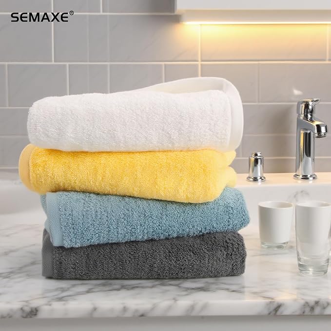 SEMAXE 6-Pack Blue Hand Towels - 27"x16" Ultra Soft & Absorbent Cotton Bathroom Set with Hanging Loops, Oeko-Tex Certified