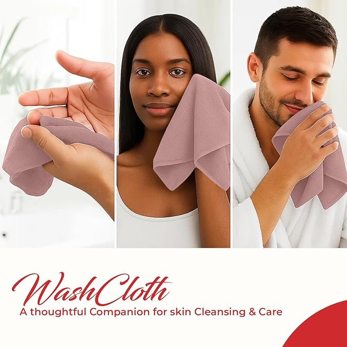 RIVERSIDE 12 Pack Washcloths - 12x12 Inches, 400 GSM, 100% Ring-Spun Cotton - Soft, Absorbent & Durable Face and Body Towels - for Bathroom, Spa, Gym, Makeup Removal & Everyday Use - Dusty Rose