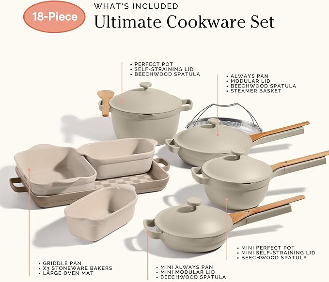 Our Place Ultimate Cookware Set - Complete 18-Piece Set Including the Always Pan, Perfect Pot, and Bakeware Set | Multifunctional, Toxin-Free Nonstick | Replaces 44 Pieces | Steam
