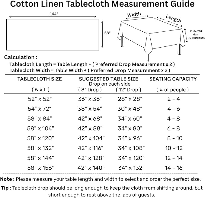 Solino Home Cotton Linen Tablecloth 58 x 144 Inch - Hemstitch Cinnamon Table Cloth for Rectangle Tables - Machine Washable Tablecloth