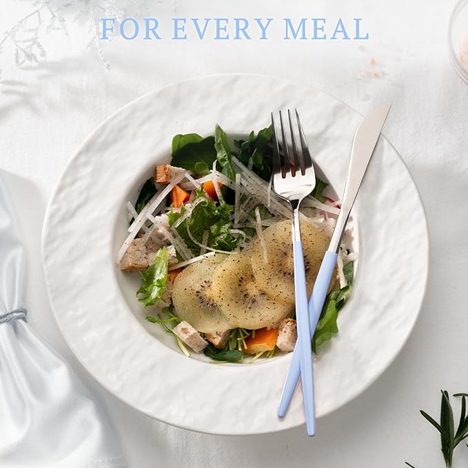 Astercook Silverware Set with Steak Knives 24-Piece Flatware Set for 4 Food-Grade Stainless Steel Blue Cutlery Set Mirror Polished Utensils Set Include Spoons and Forks for Home Kitchen Restaurant