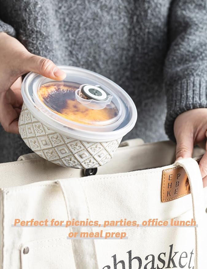 Ceramic Souffle Small Baking Dishes for Oven, 16oz Charcuterie Bowls Creme Brulee Ramekins Set with Lids, Pudding Custard Cups Snack Dipping Bowls Set of 4, Beige