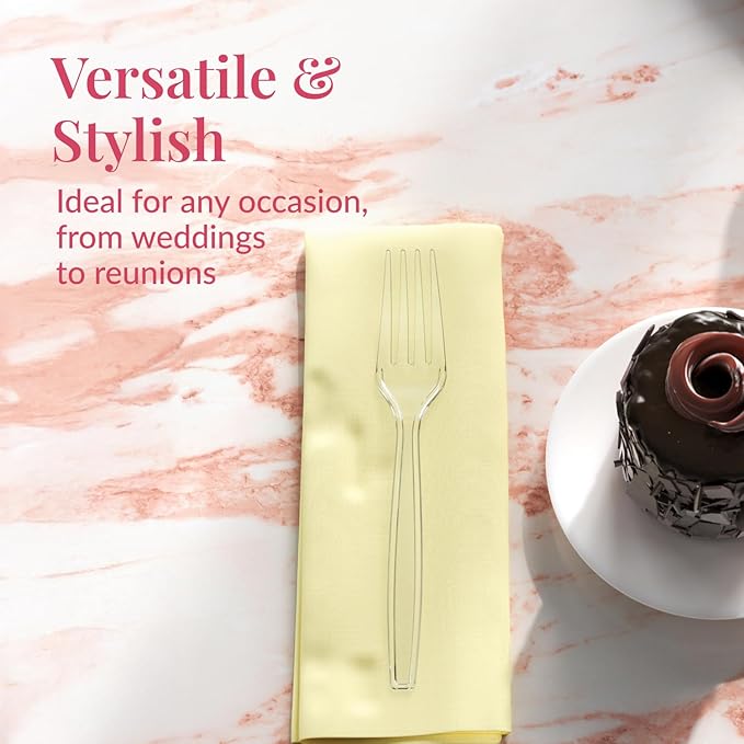 Prestee 500 Clear Plastic Forks - Heavyweight Disposable Forks, Sturdy Flatware, Elegant Fork for Parties, Bulk Disposable Silverware Set, Clear Plastic Utensils - Flatware