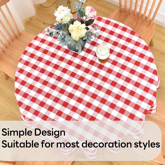 Gingham Round Tablecloth Table Cloth Heavy Duty Cotton Checkered Table Cloth Round Cover for Dining Room (R-Red, 53 inch Diameter)