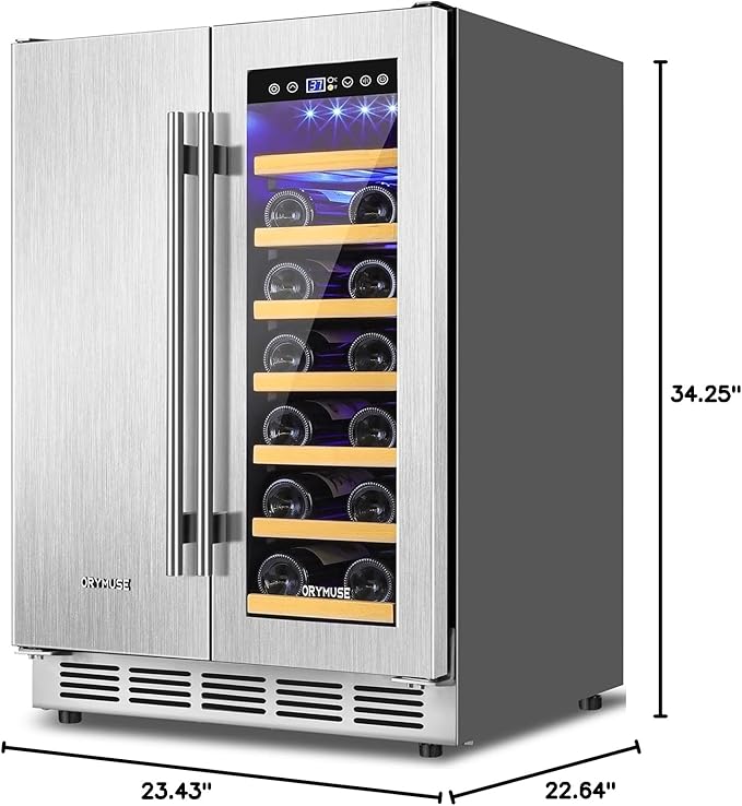 Wine and Beverage Refrigerator, 24 Inch Stainless Steels Beverage Fridge Dual Zone, Wine Beverage Cooler Built-in or Freestanding with Upgraded Cooling, 20 Bottles and 88 Cans Large Capacity