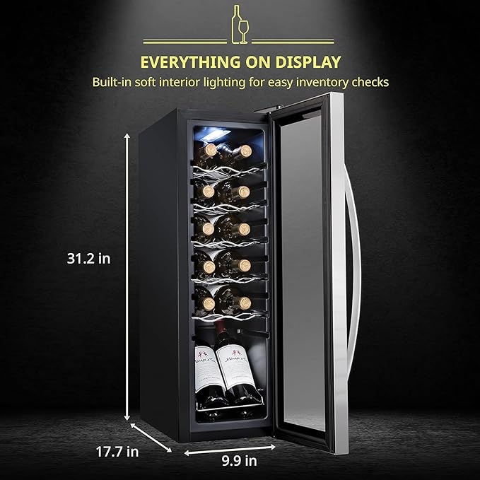 SCHMÉCKÉ 12 Bottle Compressor Wine Cooler Refrigerator w/Lock - Large Freestanding Wine Cellar For Red, White, Champagne or Sparkling Wine - 41f-64f Digital Temperature Control Fridge Stainless Steel