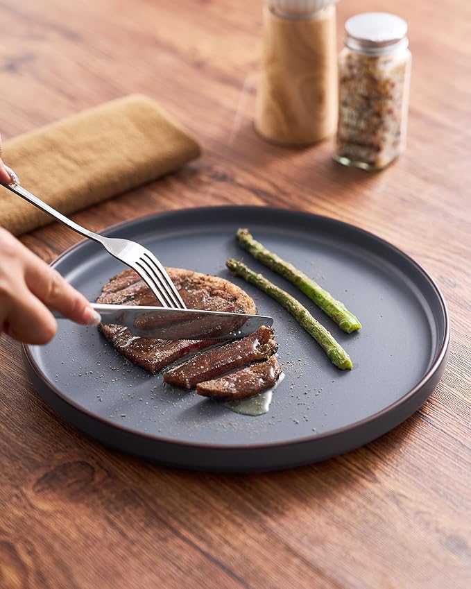 Famiware Nebula Ridge Stoneware Dinnerware Sets, Plates and Bowls Sets for 4, 12 Pieces Dishes Set, Microwave and Dishwasher Safe Kitchen Plates, Charcoal