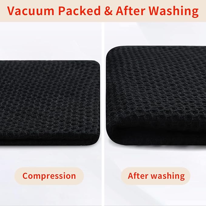 Homaxy 100% Cotton Waffle Weave Kitchen Dish Towels, Ultra Soft Absorbent Quick Drying Cleaning Towel, 13 x 28 Inches, 24-Pack, Black